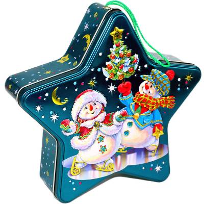 Детский новогодний подарок в жестяной упаковке весом 550 грамм 