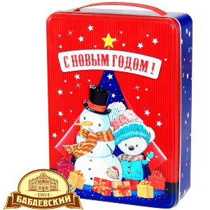 Сладкий подарок на Новый Год  в жестяной упаковке весом 850 грамм по цене 1227 руб с символом 2022 года